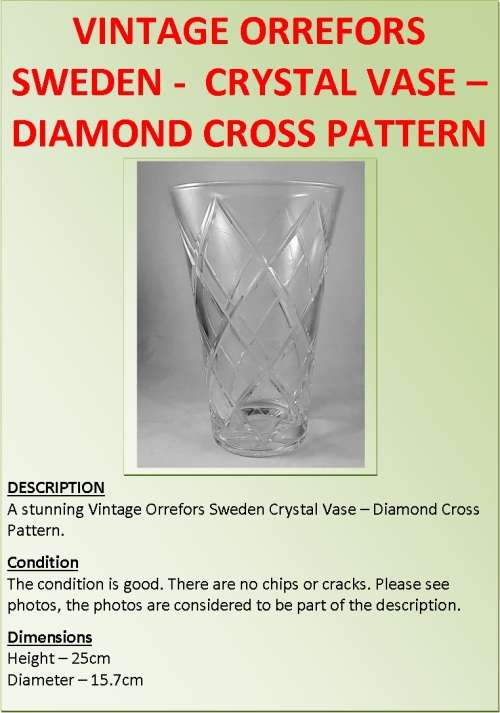 Vases VINTAGE ORREFORS SWEDEN CRYSTAL VASE DIAMOND CROSS PATTERN for sale in Johannesburg